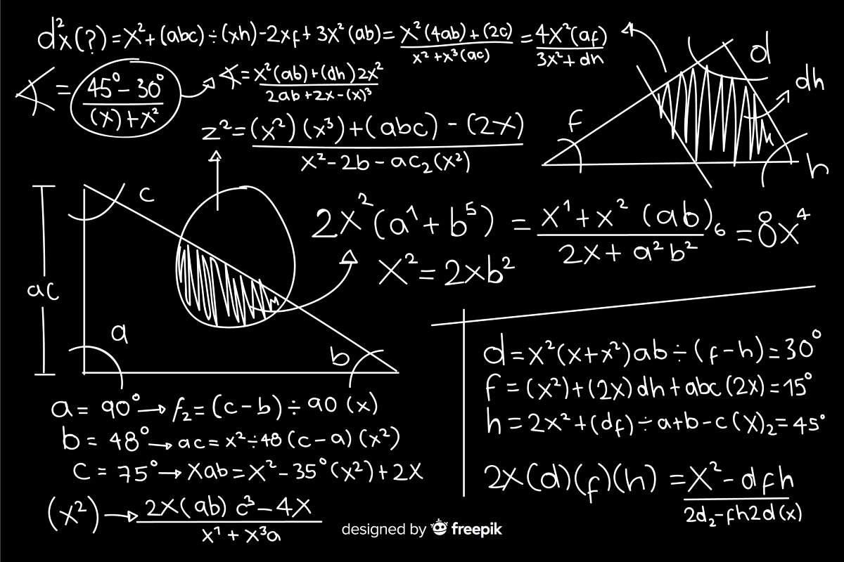 funcoes-matematicas-o-que-sao-e-como-sao-cobrdas-no-enem-Quadro preto repleto de fórmulas matemáticas.